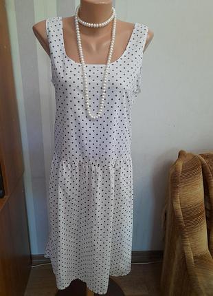 Вінажний білий сарафан в горох хлопок винтаж большой