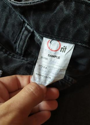Шикарные трендовые плотные чёрно серые джинсы трубы с рваностями высокая талия6 фото