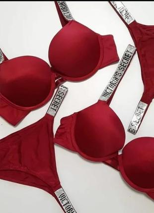 Бордовый комплект нижнего белья со стразами виктория сикрет