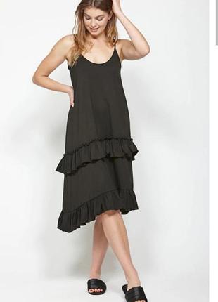 Фирменный хлопковый стильный сарафан с воланами черного цвета 🖤