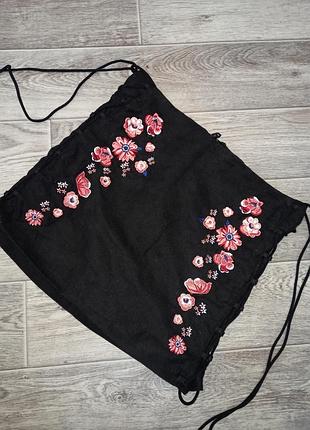 Міні спідниця на шнурівці під замш з вишивкою 🌺