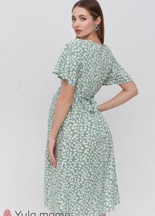 Повседневное платье из штапеля для беременных и кормящих vanessa dr-21.082 цветы на зеленом фоне4 фото