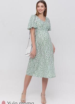 Повседневное платье из штапеля для беременных и кормящих vanessa dr-21.082 цветы на зеленом фоне1 фото