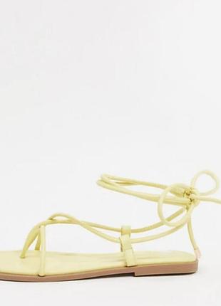 Босоніжки гладіатори жовті жіночі босоніжки без каблука босоніжки на зав'язках шкіряні бос...