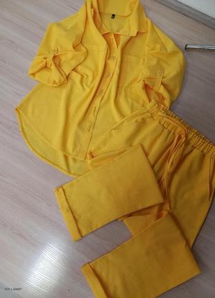 Жёлтый костюм из смеси льна 💛2 фото