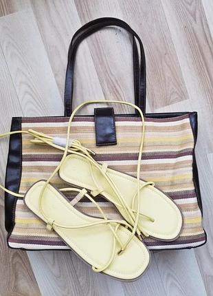 Босоніжки гладіатори жовті жіночі босоніжки без каблука босоніжки на зав'язках шкіряні бос...