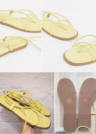 Босоніжки гладіатори жовті жіночі босоніжки без каблука босоніжки на зав'язках шкіряні бос...