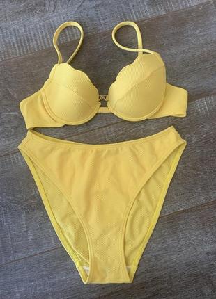 Купальник лимонний роздільний, високі трусики