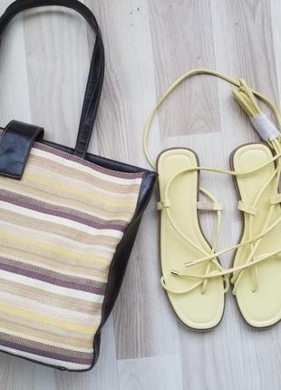 Босоніжки гладіатори жовті жіночі босоніжки без каблука босоніжки на зав'язках шкіряні бос...