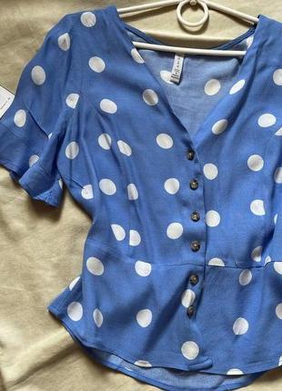 Натуральная блуза в горох , бирюзовая блузка от amisu2 фото