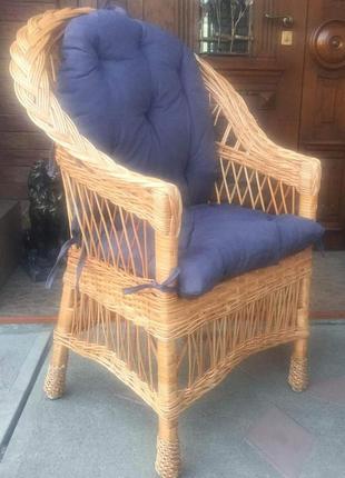Крісло плетене з накидкою | плетене крісло з подушкою | крісло плетене натуральне1 фото