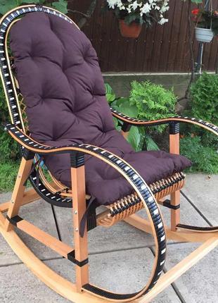 Кресло качалка с коричневой подушкой | кресло-качалка  с лозы на подарок | кресло качалка плетеная6 фото