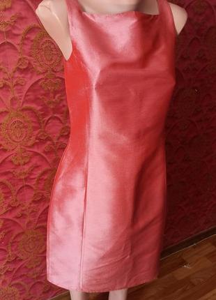 Нарядное вечернее коктейльное платье парча розовое2 фото