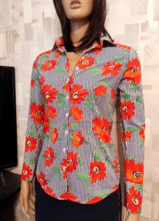Стильна натуральна сорочка з квітковим принтом стильная рубашка блуза в полоску с цветочным принтом