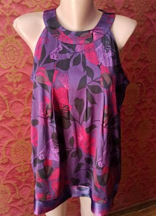 Фиолетовая цветочная атласная блуза батал 18 большой размер