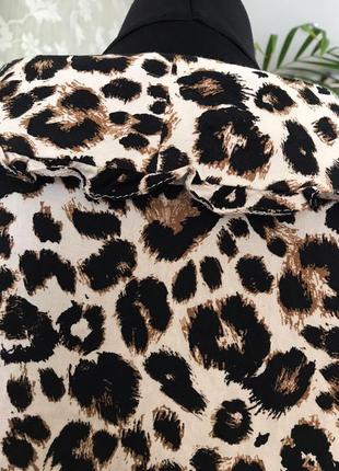Вискоза блуза свободного кроя с рюшами анималистический принт леопардовый5 фото
