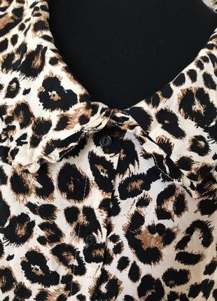 Вискоза блуза свободного кроя с рюшами анималистический принт леопардовый4 фото