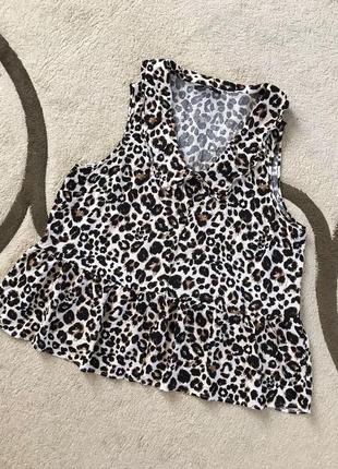 Вискоза блуза свободного кроя с рюшами анималистический принт леопардовый8 фото