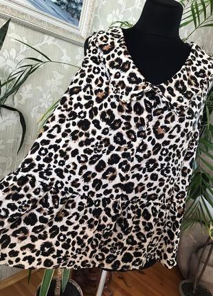Вискоза блуза свободного кроя с рюшами анималистический принт леопардовый7 фото
