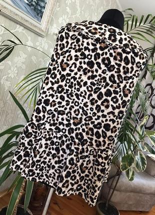 Вискоза блуза свободного кроя с рюшами анималистический принт леопардовый3 фото