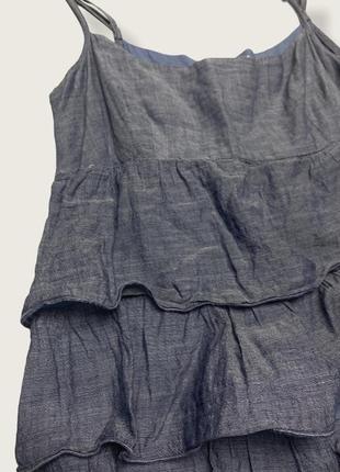 Мини сарафан а-ля джинсовый , лёгкий натуральный с рюшами . голубой3 фото