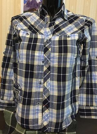 Детская рубашка guess в клеточку,  м/12-14, 100% коттон,