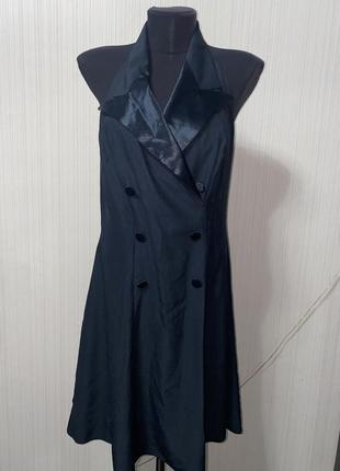 Шикарне чорне плаття піджак сексі атласний комір гола спинка4 фото
