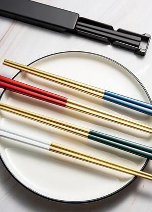 Премиум китайские японские палочки белые в комплекте с кейсом для еды суши роллов многоразовые нержавейка9 фото