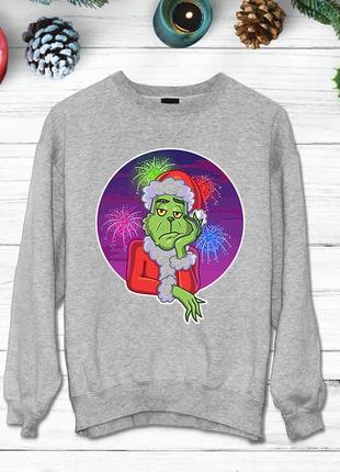 Свитшот с новогодним принтом гринч (the grinch) фейерверк push it