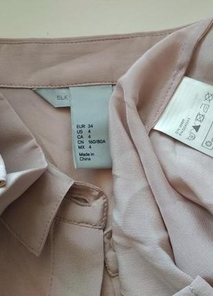 34р. шёлковая пудровая блузка-рубашка h&m4 фото