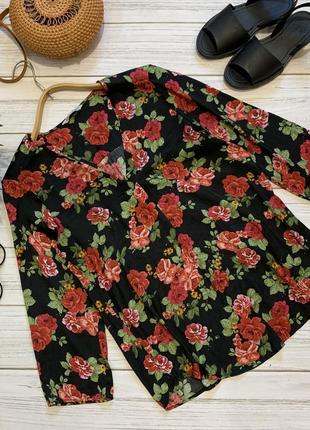 Блуза в квіти шифонова на запах блузка рубашка кофточка в цветы