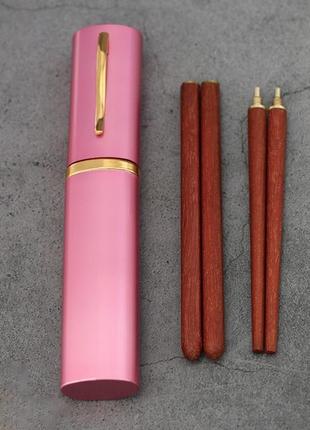 Разборные китайские палочки для еды в розовом футляре из премиальных сортов сандалового дерева1 фото