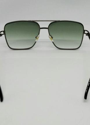 Maybach стильные мужские солнцезащитные очки серо зелёный градиент в серебристом металле5 фото