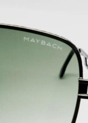 Maybach стильные мужские солнцезащитные очки серо зелёный градиент в серебристом металле10 фото