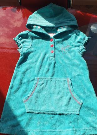Pink platinum детский махр пляжный халат платье накидка с капюшоном девочке 3-4 г 98-104см бирюзовый