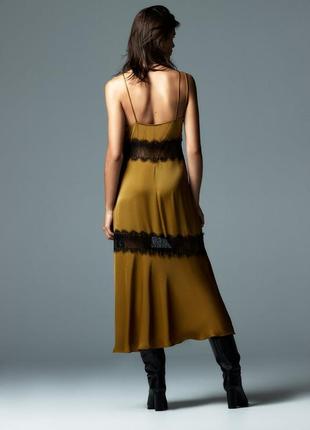 Атласное платье -сарафан zara  с кружевом в бельевом стиле р.s/m4 фото