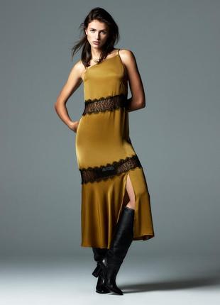 Атласное платье -сарафан zara  с кружевом в бельевом стиле р.s/m3 фото