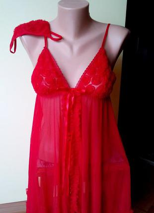 Комплект для сну пеньюар,красний пенюар сексуальний з трусиками одяг для сну 80 b з2 фото