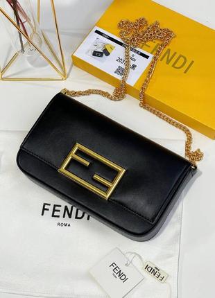 Клатч женский кожаный черный брендовый в стиле fendi