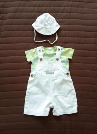 Летний комплект на мальчика baby club 62 cм комбинезон шорты футболка панамка 2-3-4 мес костюм лето1 фото