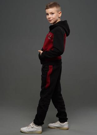 Детский утепленный спортивный костюм для мальчика трехнитка с начесом на флисе owen бордовый2 фото