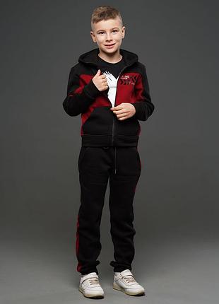 Дитячий спортивний костюм для хлопчика тринитка з начосом на флісі owen бордовий
