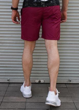 Мужские летние шорты из плащевки бордовые8 фото