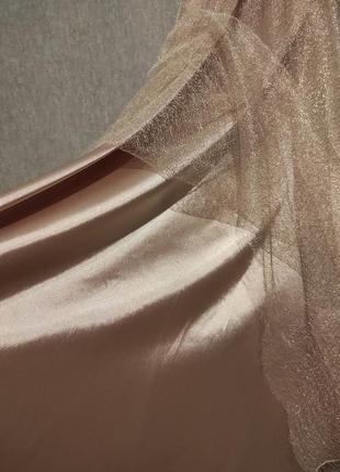 Шикарна  блискуча довга вечірня сукня сітка  золоте напилення імітація корсету відкриті плечі5 фото