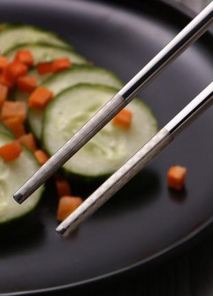 Многоразовые китайские, корейские премиум палочки для еды, суши, с лазерным узором, нержавейка4 фото
