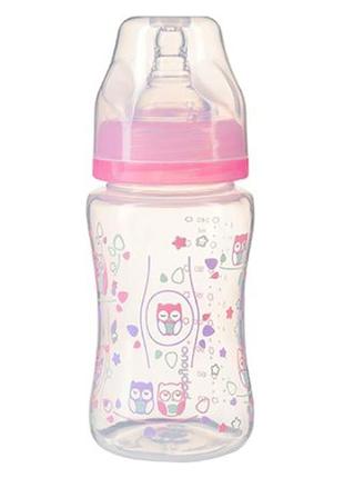 Бутылка антиколикова с широким отверстием 240 мл розовая babyono (5901435406212)1 фото