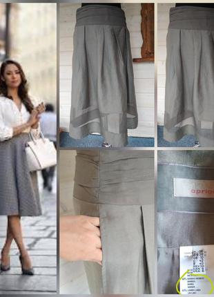 Лен котон фирменна роскошная юбка миди с карманами высокого качества льняная котоновая1 фото