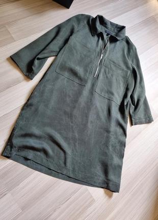 Cos темнозелена сукня платье туника с карманами рубашка3 фото