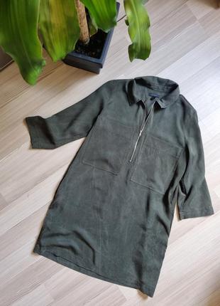 Cos темнозелена сукня платье туника с карманами рубашка9 фото