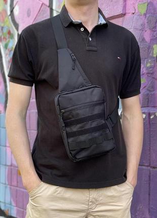Тактична сумка слінг з кобурою на липучці швидкий доступ, чорна через плече2 фото